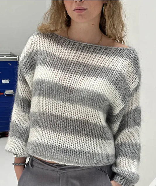 Striped Deer Plush Pullover Sweater
