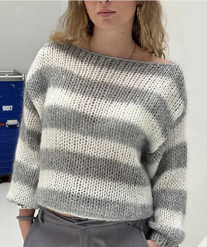 Striped Deer Plush Pullover Sweater